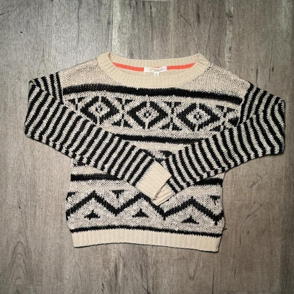 Rewind Cream Black Fair Isle Nordic Knit Pullover Sweater Cozy Women's Size S